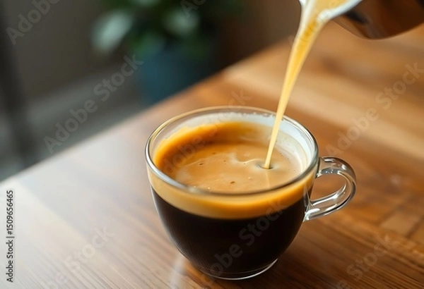 Fototapeta cup of coffee being poured into a cup