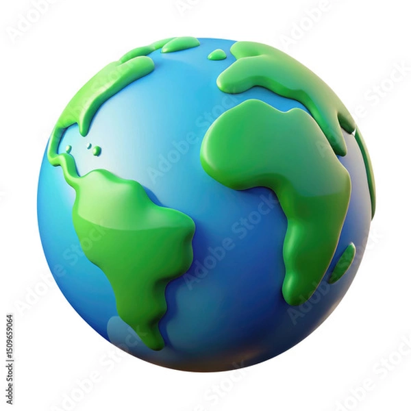 Fototapeta Colorful Earth Globe with Simplified Continents 3d icon in cartoon plastic style minimal isolated on transparent white background, clipping path