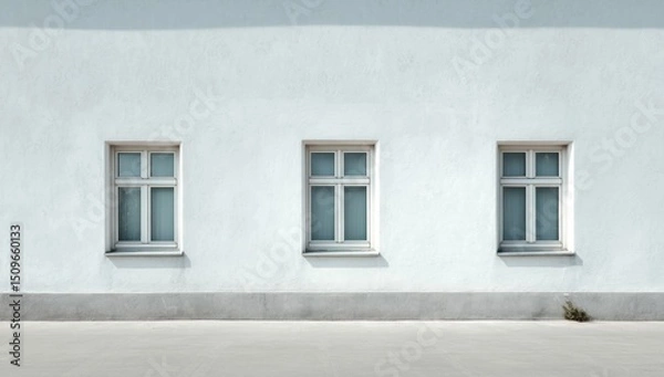 Fototapeta White building with three windows architecture