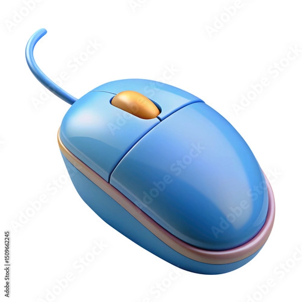 Fototapeta Computer Mouse with Rounded Design and Glossy Surface 3d icon in cartoon plastic style minimal isolated on transparent white background, clipping path
