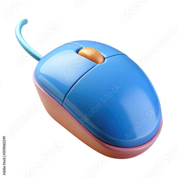 Fototapeta Computer Mouse with Rounded Design and Glossy Surface 3d icon in cartoon plastic style minimal isolated on transparent white background, clipping path