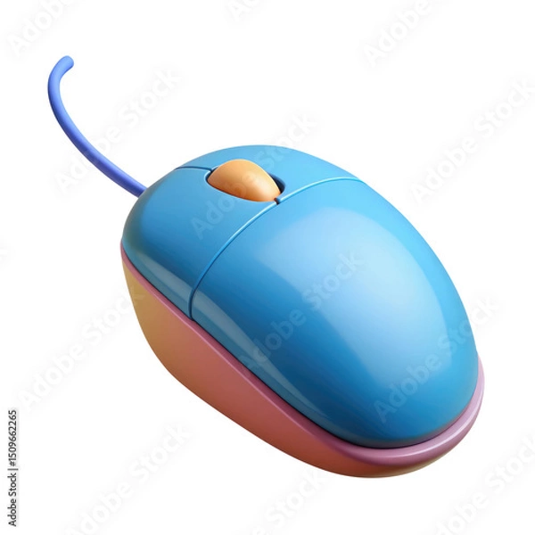 Fototapeta Computer Mouse with Rounded Design and Glossy Surface 3d icon in cartoon plastic style minimal isolated on transparent white background, clipping path