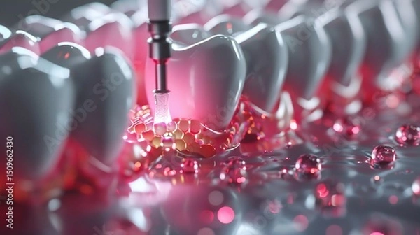 Obraz Concept for self cleaning teeth using nanotechnology microscopic robots removing plaque in ultra detailed 3D rendering