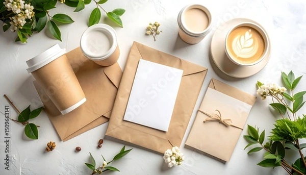 Obraz Elegant Coffee Shop Branding Mockup Menu, Cups, and Envelopes