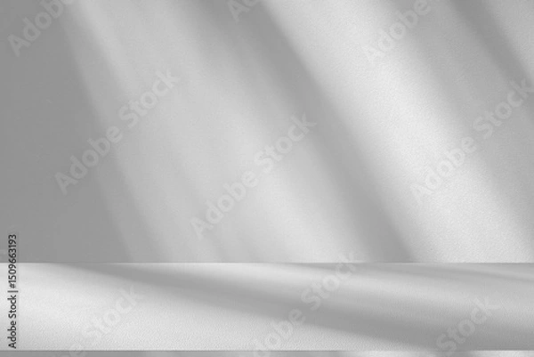Fototapeta Wall interior background, studio and backdrops show products.with shadow from window color white and grey. background for text insertion and presentation product	
