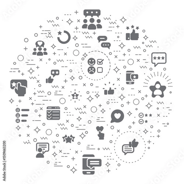 Fototapeta Simple Set of Review And feedback Related Vector Line Illustration. Contains such Icons as customer, rating, star rating, chat, testimonials, survey, support, communication, sign And Other Elements.