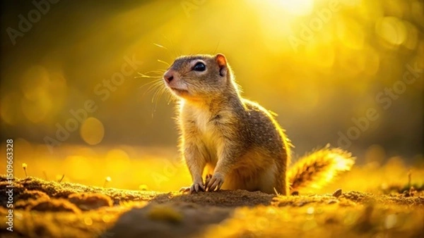 Fototapeta Golden Hour Ground Squirrel A Small Rodent Basking in the Warmth of the Setting Sun