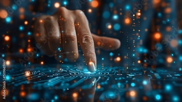 Fototapeta Corporate executive using a biometric authentication system for secure financial transactions modern fintech concept