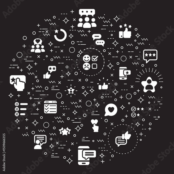 Fototapeta Simple Set of Review And feedback Related Vector Line Illustration. Contains such Icons as customer, rating, star rating, chat, testimonials, survey, support, communication, sign And Other Elements.
