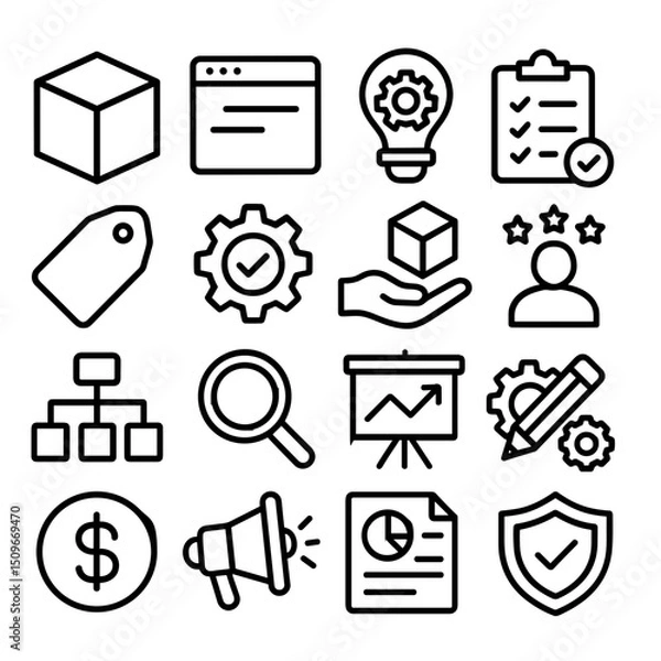 Fototapeta Minimalist Outline Business Management and Finance Icon Set with Modern Design Elements