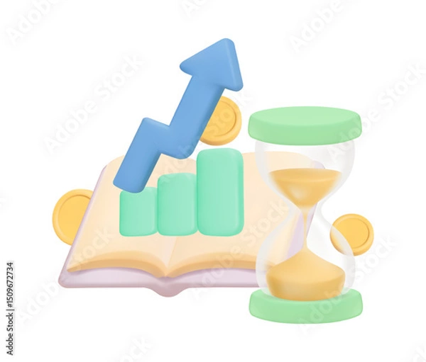Obraz Education and investment for profit, icons and planning for long term investment to generate profit for businessman, 3d vector illustration. Editable and movable icon.
