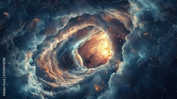 Fototapeta Cosmic portal shaped like an open mouth leading to a universe of healthy teeth sci fi fantasy scene