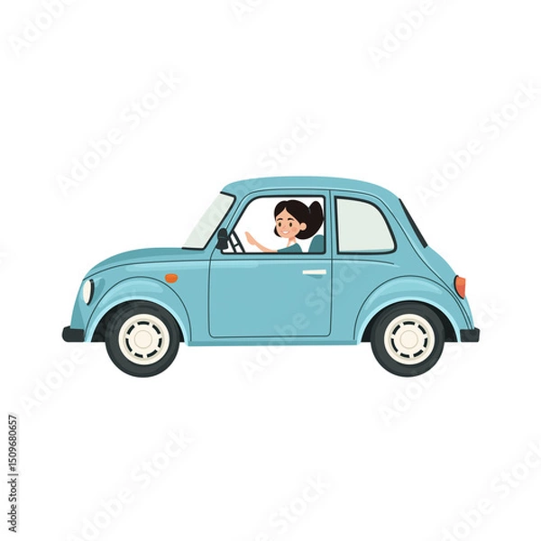 Fototapeta Happy driver enjoys a sunny ride. PNG image, transparent background