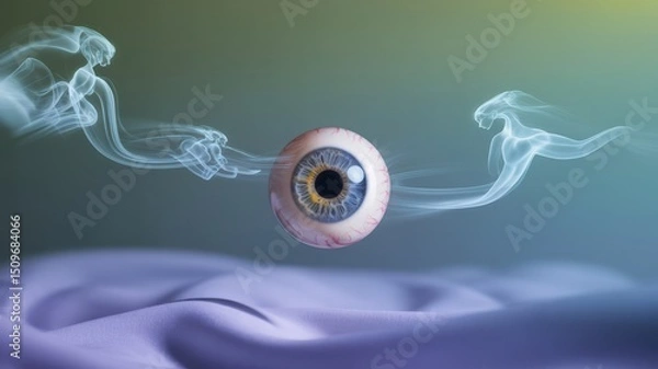 Fototapeta Floating Eyeball Emanates Ethereal Smoke Spirits in a Dreamscape