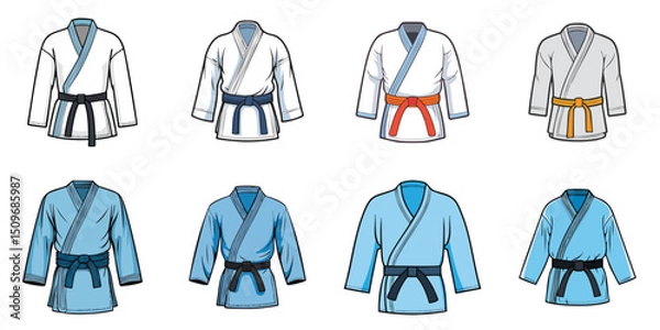 Obraz Multiple vector illustrations Judo and Karate uniforms, outlines