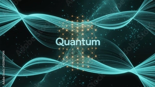 Fototapeta Illuminating Quantum Connections Amidst Flowing Digital Energy Waves