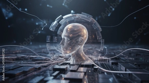 Fototapeta Holographic Humanoid Intellect Interfacing with Advanced Digital Networks and Complex Systems