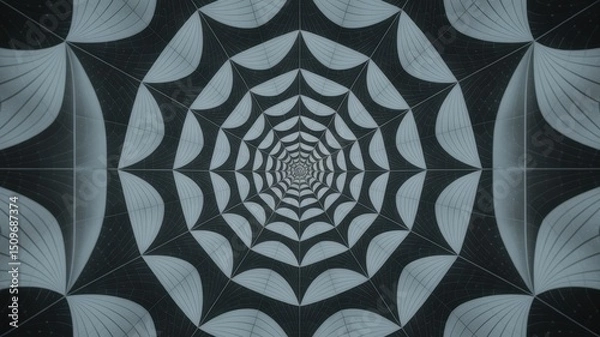 Fototapeta Hypnotic Monochromatic Web Tunnel Illusion with Repeating Geometric Patterns