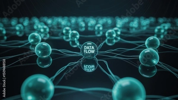 Fototapeta Interconnected Spheres Illustrating Digital Data Flow Network Technology and Communication Pathways