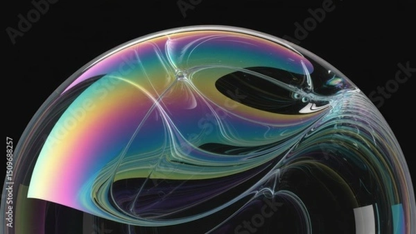 Fototapeta Iridescent soap bubble revealing a universe of swirling colors and intricate light patterns macro shot