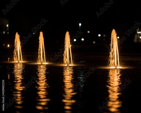 Obraz Illuminated fountain jets at night