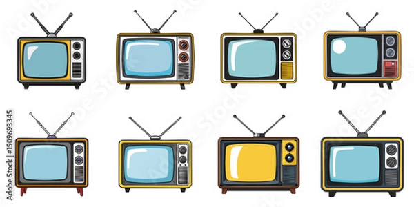 Obraz Multiple vector illustrations retro TV, outlines
