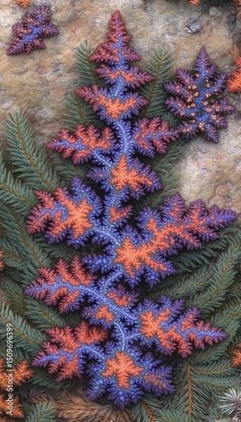 Obraz Intricate fractal plant forms on rock