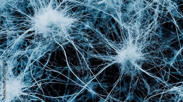 Obraz Intricate network of light-blue neural pathways against a dark background