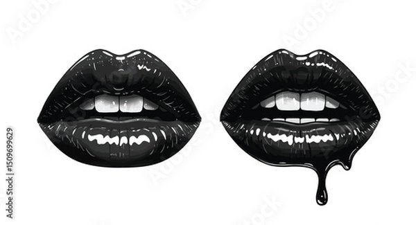 Obraz Gothic Glossy Lips Vector – Dripping Dark Aesthetic Art