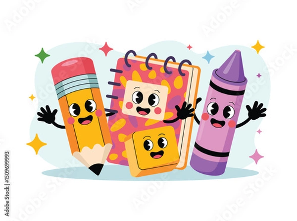 Obraz Funny School Stationery Characters – Vector Illustration