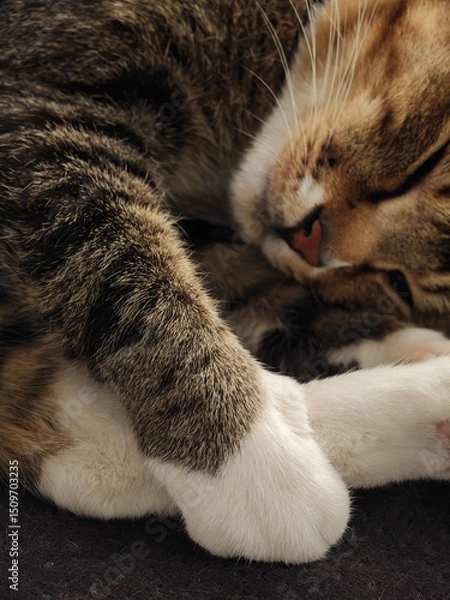 Fototapeta Sleeping cute cat close up background