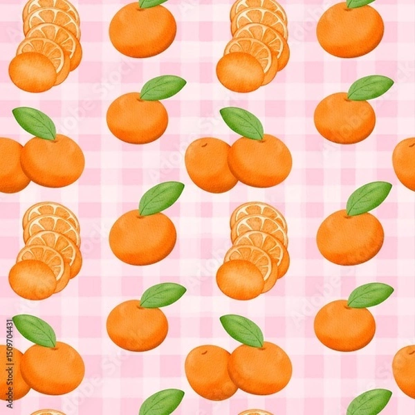 Obraz Seamless pattern with summer picnic and Orange on pastel Pink