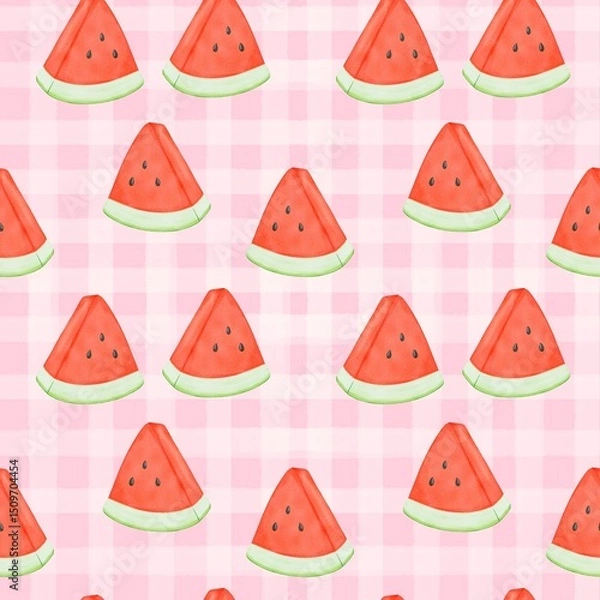 Obraz Seamless pattern with summer picnic and Watermelon on pastel Pink
