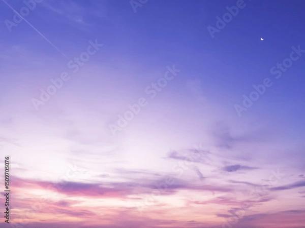 Obraz Dreamy purple sky background and sunlight with copy space