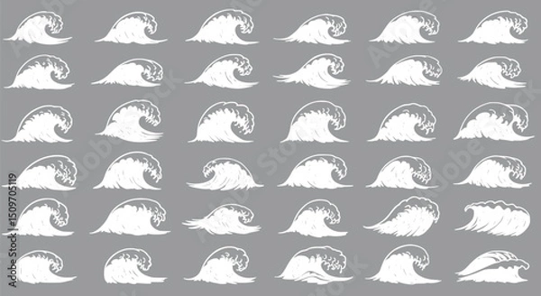 Fototapeta 30 Hand-Drawn White Ocean Wave Illustrations Surf Graphics Vector Set