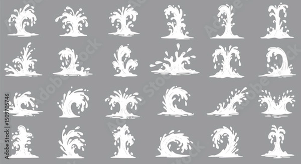 Obraz 24 White Water Splash Wave and Spout Vector Illustrations