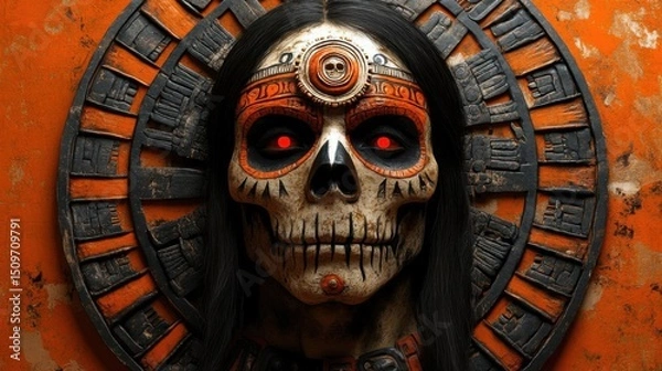 Fototapeta Sugar Skull Art: Ancient Aztec Design