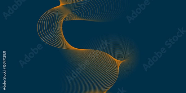 Fototapeta Futuristic technology abstract blend background with dark and bright color line glowing curve wave pattern, minimal wavy line background with geometric shape and dynamic color on dark texture design.