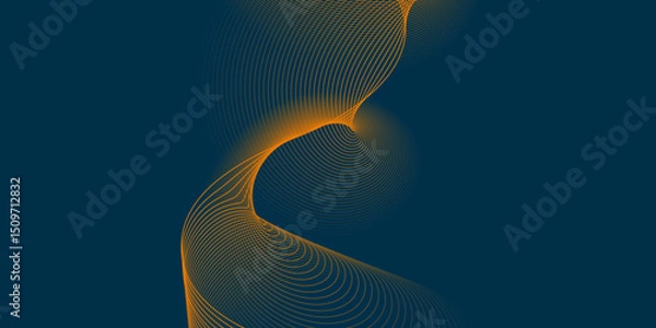 Fototapeta Futuristic technology abstract blend background with dark and bright color line glowing curve wave pattern, minimal wavy line background with geometric shape and dynamic color on dark texture design.