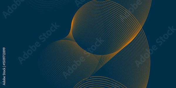 Fototapeta Futuristic technology abstract blend background with dark and bright color line glowing curve wave pattern, minimal wavy line background with geometric shape and dynamic color on dark texture design.