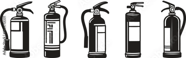 Fototapeta  Vector Fire Extinguisher Icon Collection, Emergency Safety Equipment Isolated on White background