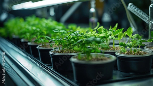 Obraz Detailed analysis of plant-based food samples in a modern laboratory for nutritional research