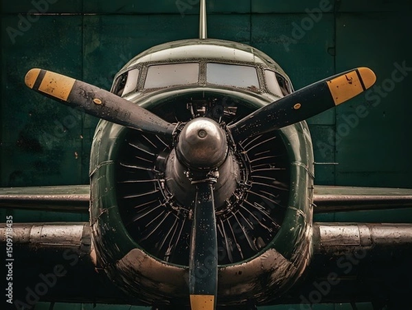 Fototapeta Detailed front view of an aircraft engine showing internal fan structure and polished metal surfaces