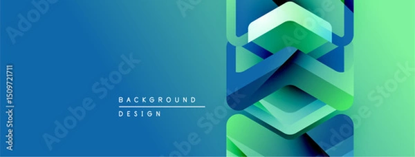 Fototapeta Abstract gradient background. Hexagonal shapes overlap creating modern design. Blue transitions to vibrant green hues. Text reads background design.