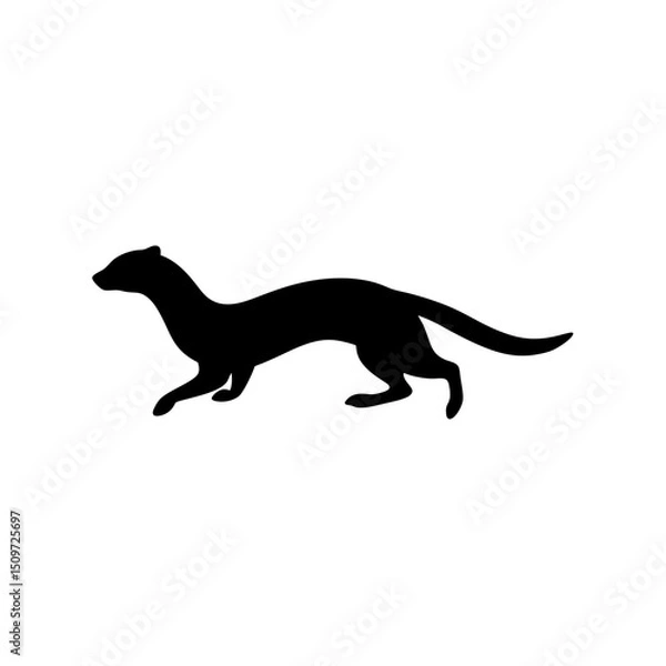 Fototapeta A Black Silhouette Vector Illustration of a Running Weasel from a Side Profile