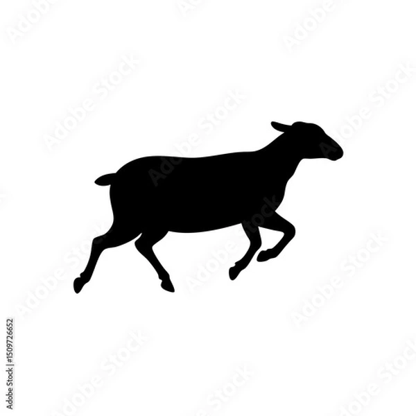Obraz A Black Silhouette Vector Illustration of a Running Sheep from a Side Profile