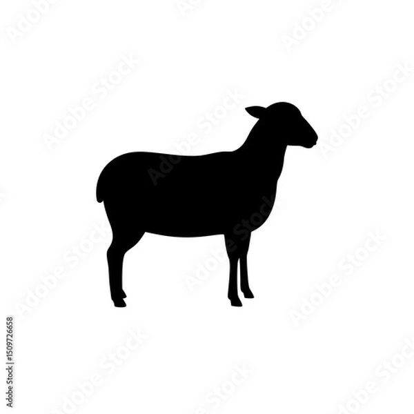 Obraz Clean Vector Art of a Standing Sheep Showcased as a Black Silhouette from the Side