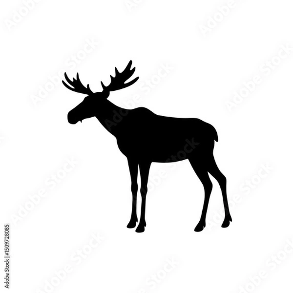 Fototapeta Basic Side View of a Moose Standing Black Silhouette Vector Clip Art Illustration