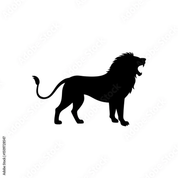 Obraz Fierce Side View of a Lion Roaring Black Silhouette Vector Clip Art Illustration