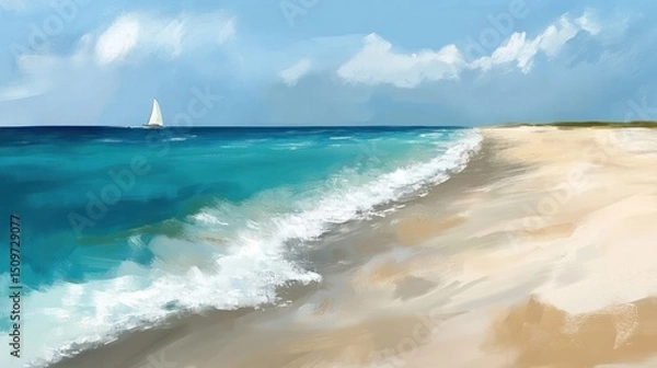 Obraz Serene Seascape: Sailboat on Turquoise Waters